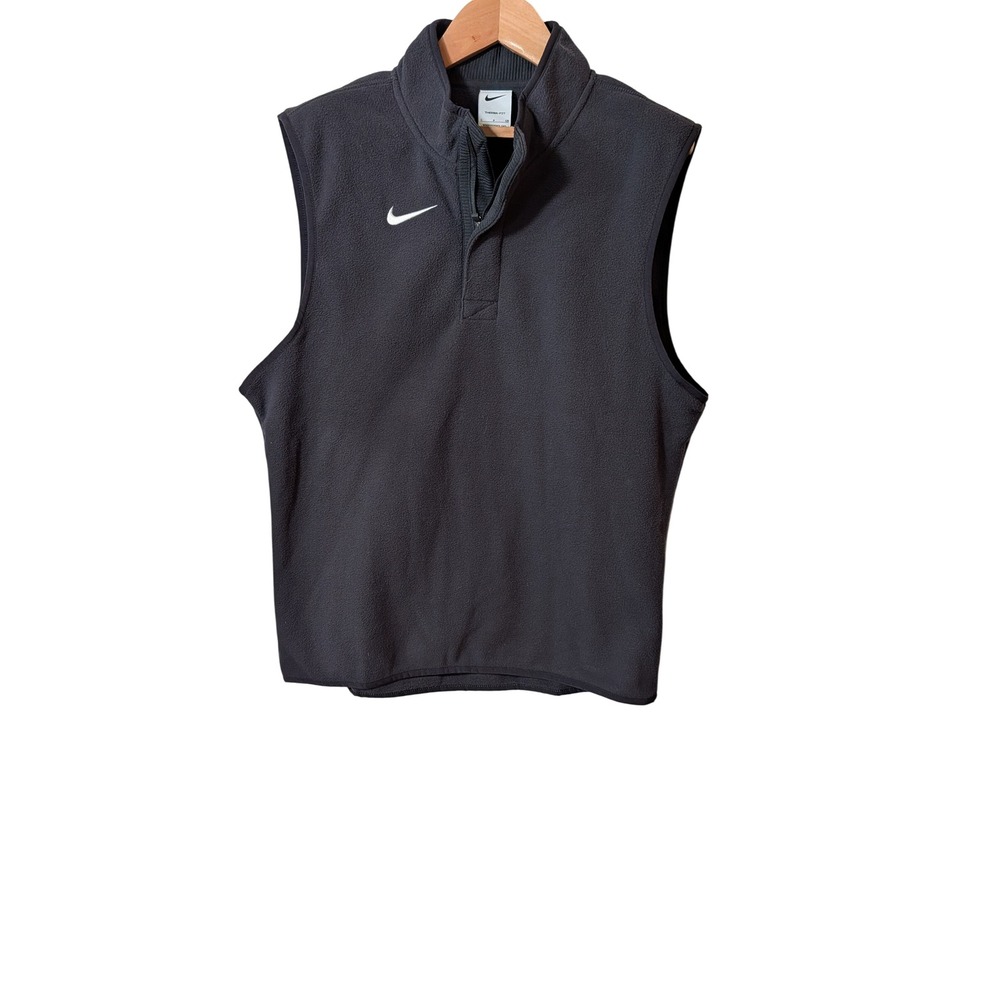 Nike Therma-FIT Fleece Vest Black Quarter Zip Sleeveless Jacket Womens L